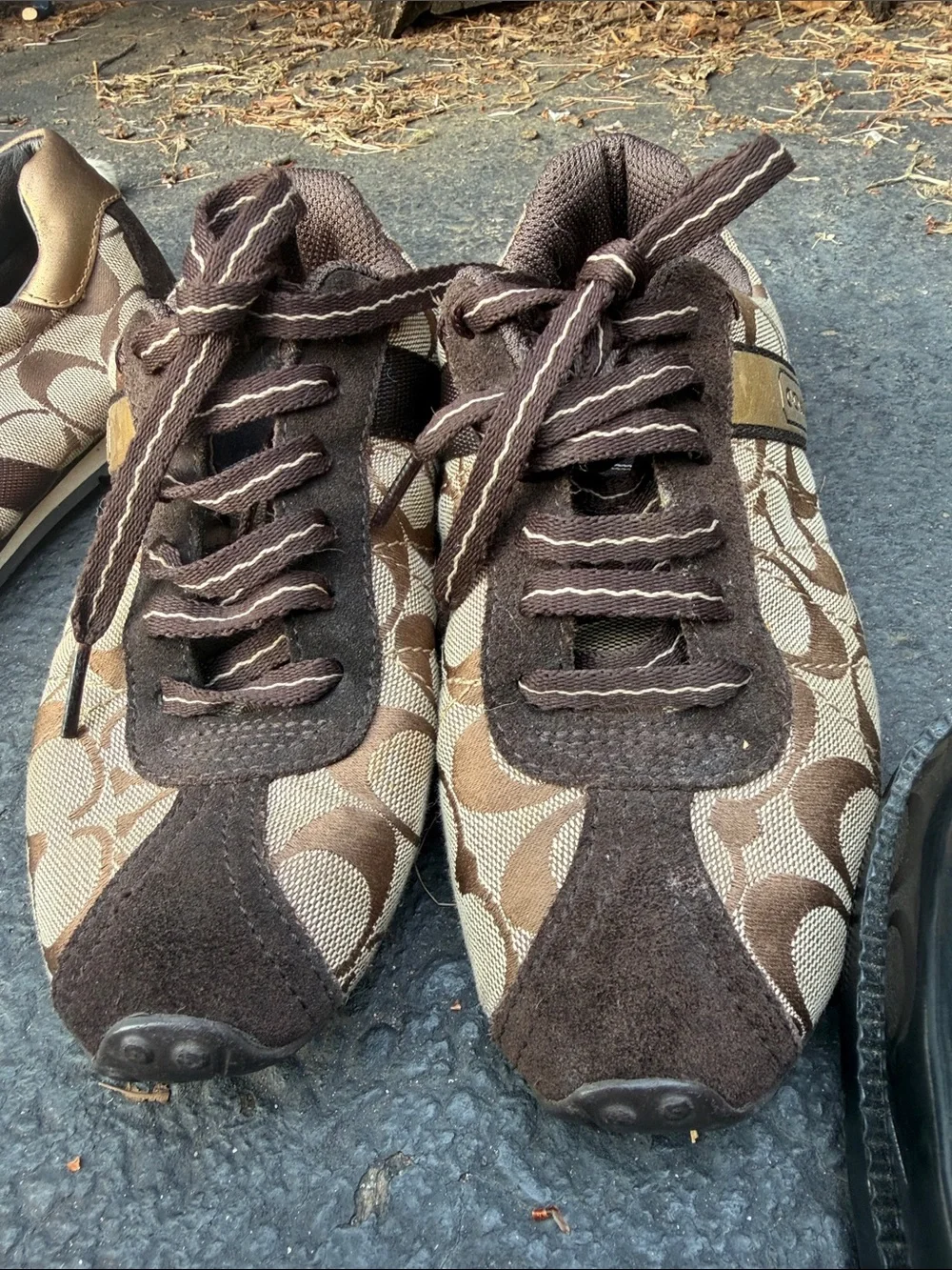 Coach Brown Signature Logo Canvas & Suede Driving Flats Vintage Y2K size 6